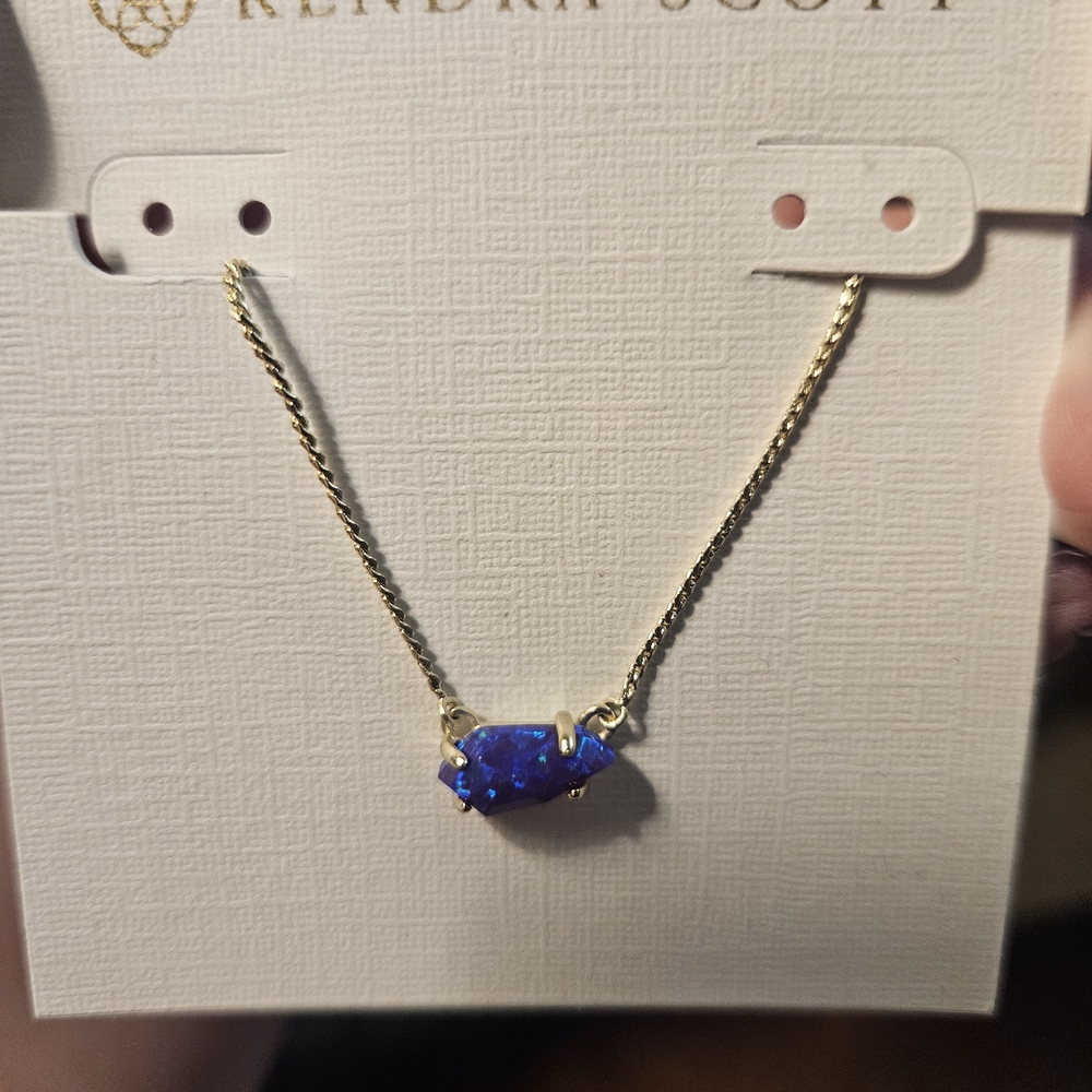 Kendra Scott Gold Necklace with Blue Stone Pendant - Picture 2 of 3